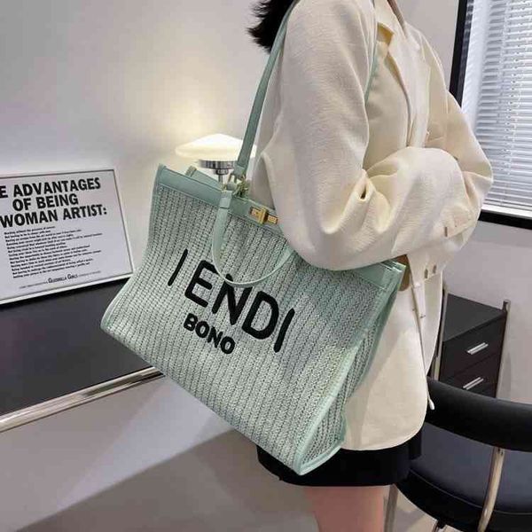 

net red pop tote bag straw portable large women's 2022 summer new fashion one shoulder armpit bag