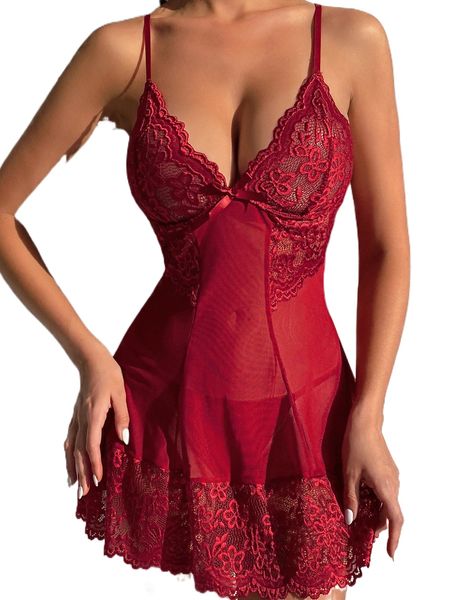 

contrast lace mesh slips with thong h5mp#, Black;red