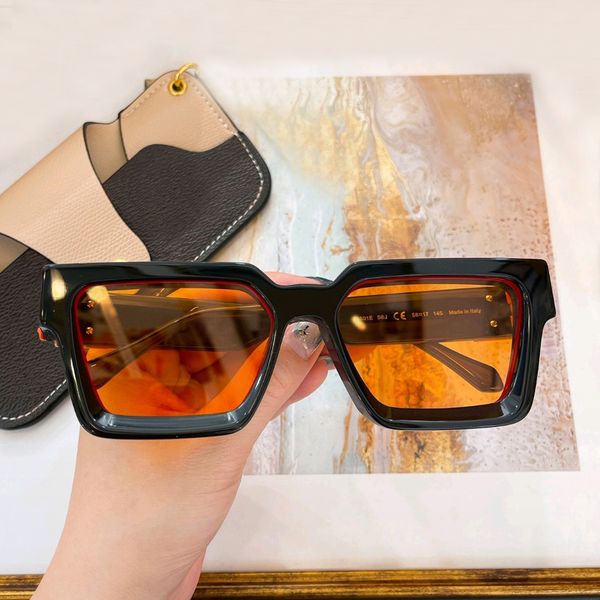 

men square sunglasses millionaire shiny black orange lens sun shades uv eyewear for summer with box, White;black