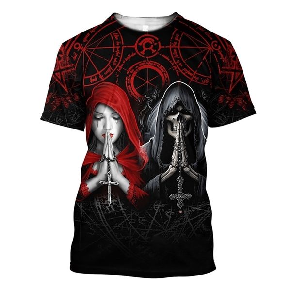 

fashion horror skulls art 3d print mens tshirts summer o collar short sleeve male loose tees oversized t shirt 6xl 220607, White;black
