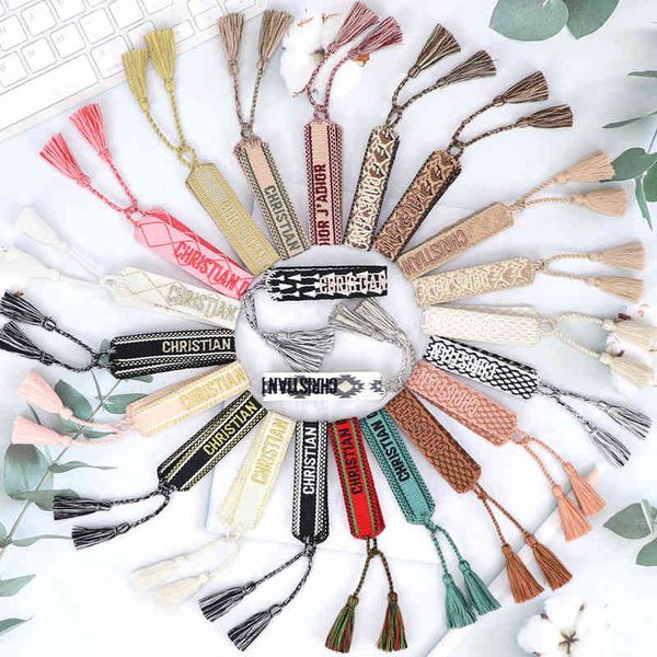 

embroidery simple bohemian multicolor tassel creative hand woven rope 2022 latest designer fashion brand men and women same style bracelet f, Golden;silver