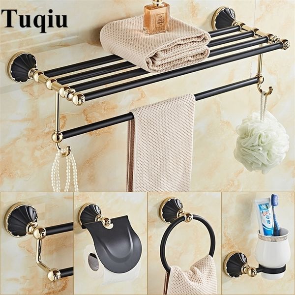 Nuovi arrivi Set di accessori per il bagno in oro e neroPorta cartaPortasciugamaniPorta scopinoportasciugamani Set di accessori per il bagno T200425