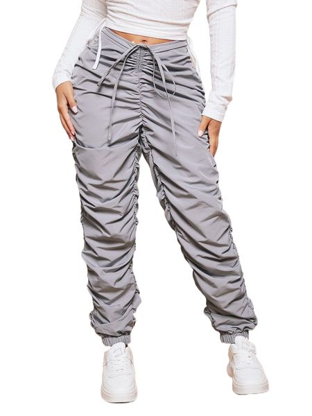 

sxy drawstring waist stacked pants x4ua#, Black;white