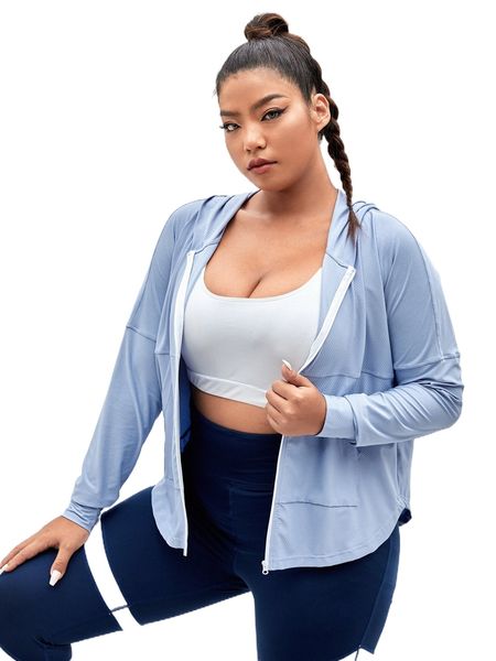 

plus stitching drop shoulder hooded sports jacket c0ve#, Black