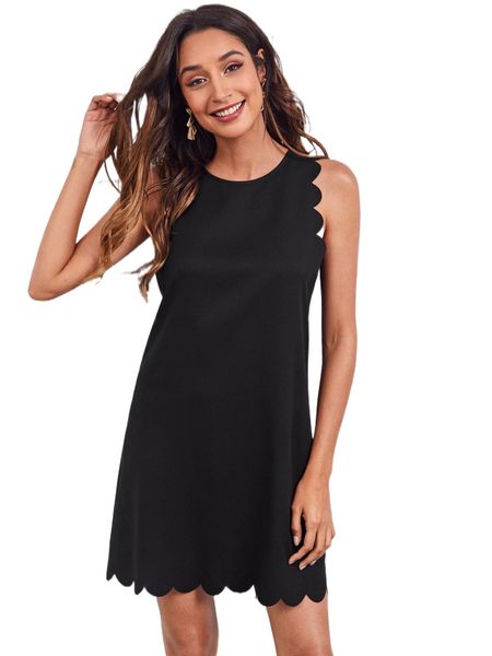 

scallop trim dress f1bk#, Black;gray