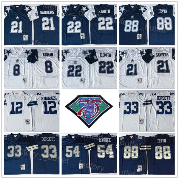 

throwback mitchell and ness football 8 troy aikman jersey 75th 21 deion sanders 22 emmitt smith 33 tony dorsett 54 randy white 88 michael ir, Black;red