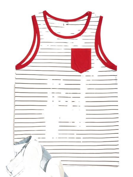 

men striped contrast binding tank a8x4#, White;black