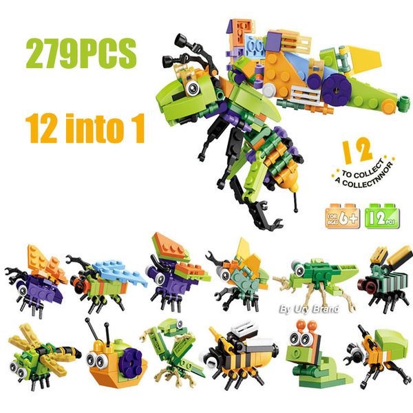

12in1 279pcs classical toys moc insects animal figures mech transformation set building blocks educational for kids gifts