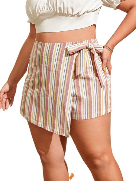 

plus block striped knot side wrap skort e4lr#, Black