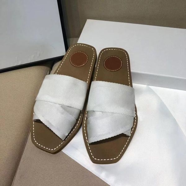 

cross woven roman slippers woody mules flat sandals pearl snake print slide summer wide shoes letter canvas designers slipper with box wit, Black