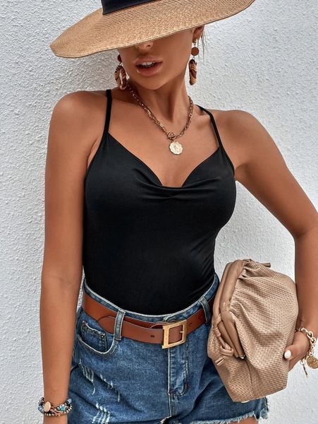 

lace up backless draped front cami 795v#, White