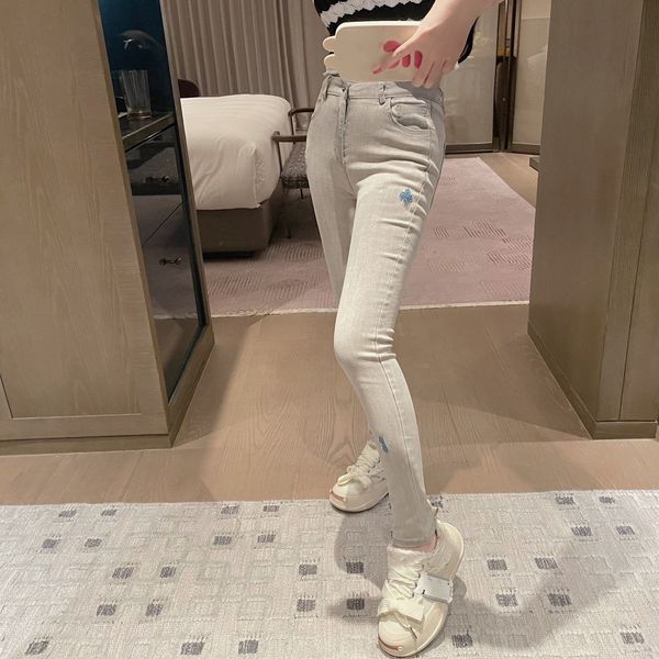 

jean women jeans denim skinny pant high waist stretch washed pencil pants printing with letters leather embroidery elastic jeans size s  l, Blue