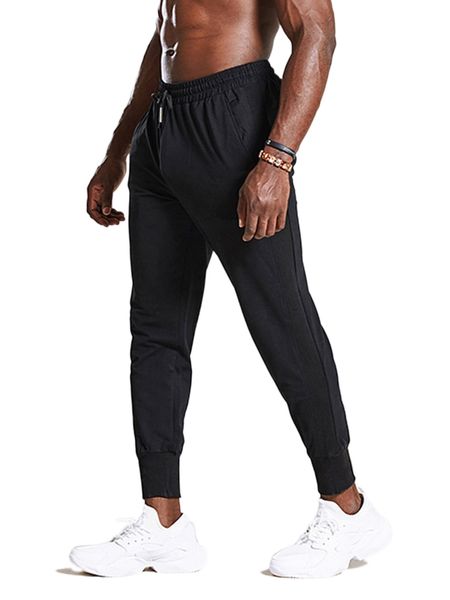 

men reflective detail drawstring waist sports pants 93tg#, Black