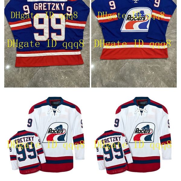 99 Wayne Gretzky WHA Racers Jersey Blau Weiß 1978-79 Vintage Retro Hockey Jersey mit beliebiger Nummer und Namen genäht