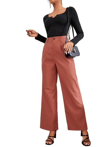 

high waist plicated detail tailored pants v1lz#, White;black