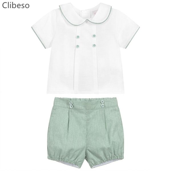 

2pcs summer toddler baby boys clothes set spanish born gentleman suit kids short sleeve shirt shorts outfit boy clothing 220620, White