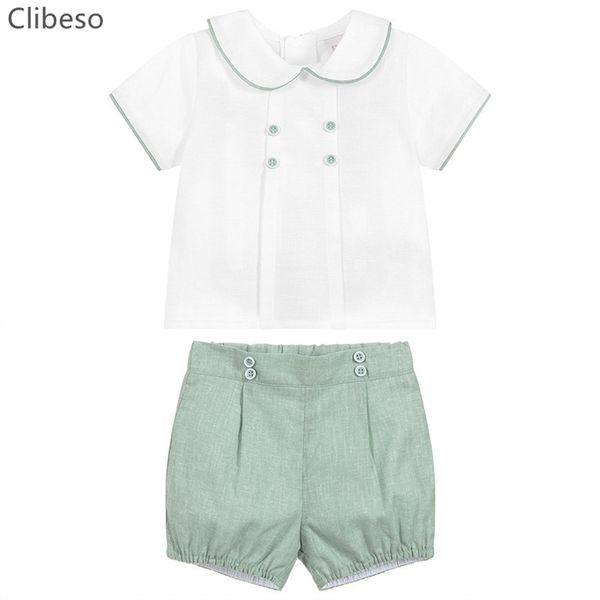 2 Stücke Sommer Kleinkind Baby Jungen Kleidung Set Spanisch geboren Gentleman Anzug Kinder Kurzarm Hemd Shorts Outfit Jungen Kleidung 220620