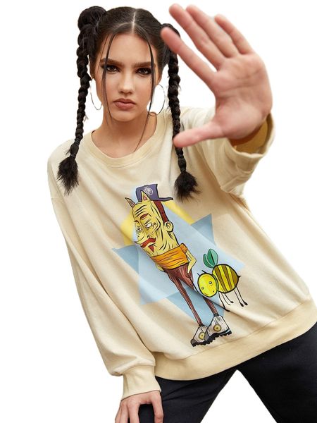 

x el rincon drop shoulder cartoon graphic sweatshirt x1db#, Black