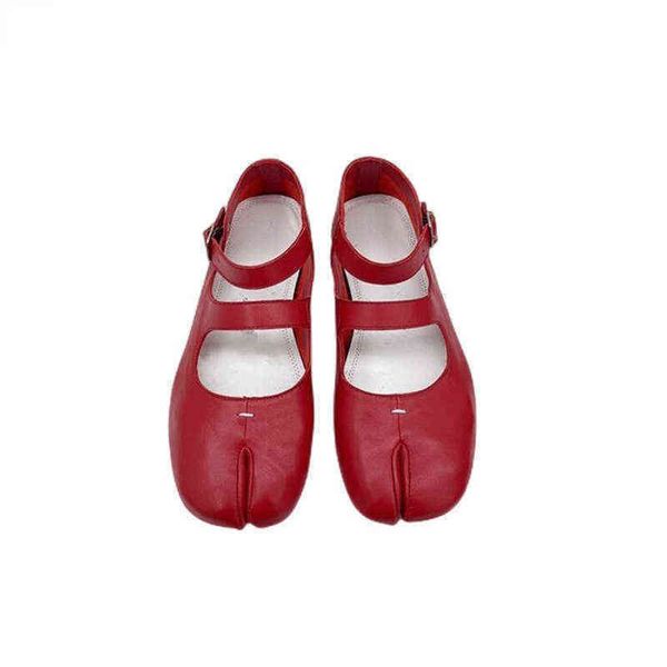 Vestido Sapatos Mulheres Dividir os saltos altos de couro plano Mulher Mary Jane Ballet Soft Bomba Retro rasa 220718
