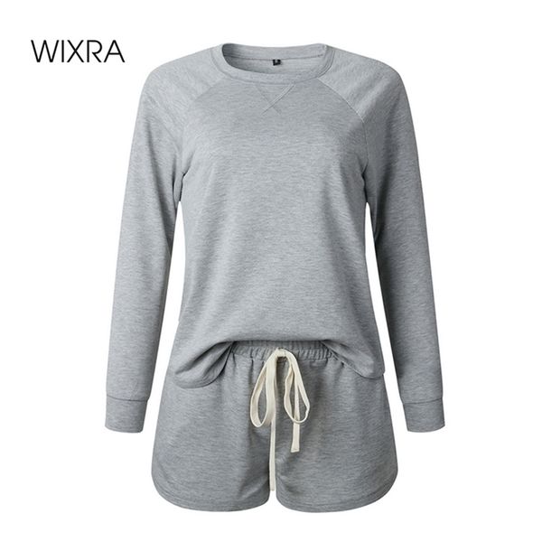 

wixra womens suits leisure home wear long sleeve lace up shorts ladys casual 2 piece sets summer lj201120, White