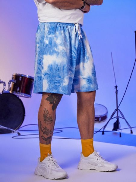 

extended sizes men tie dye drawstring waist shorts 029y#, White;black