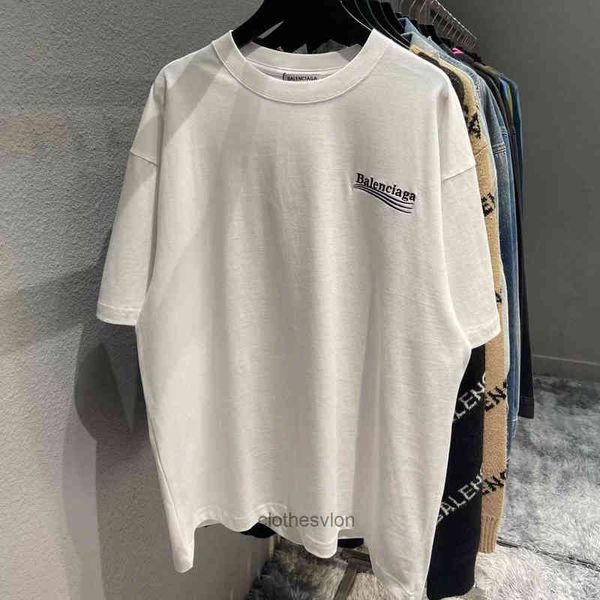 

european and american 2022 designer t shirts balencaigass trendy tshirt original paris classic front back wave cola embroidered co, White;black