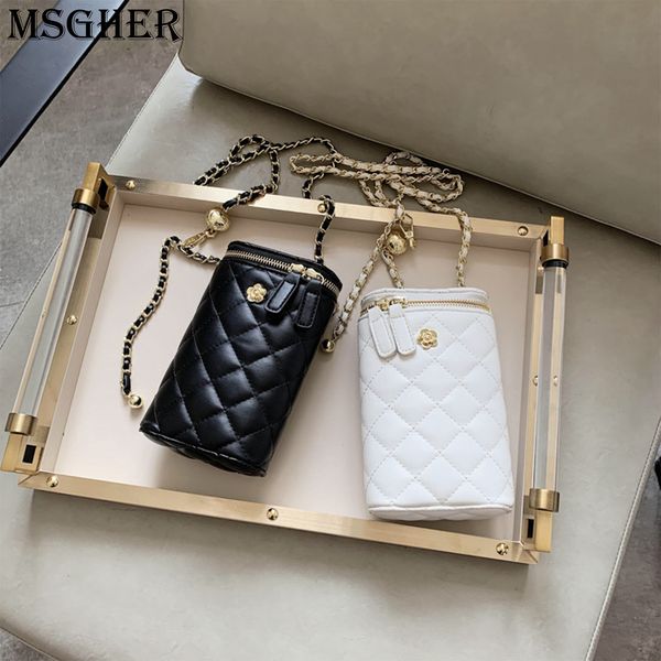 

2022 summer new fashion small shoulder bag practical phone plaid zipper vintage design metal chain female bag wb4028 y220808