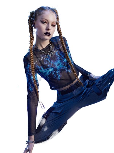 

romwe cyber luvr letter graphic mesh 538d#, White