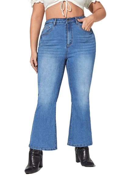 

plus washed flare leg jeans m6lz#, Blue