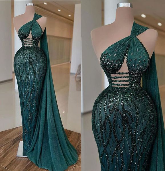 

dark green mermaid prom dresses princess sleeveless strapless one shoulder appliques sequins beads v neck lace shiny floor length party gown, Black