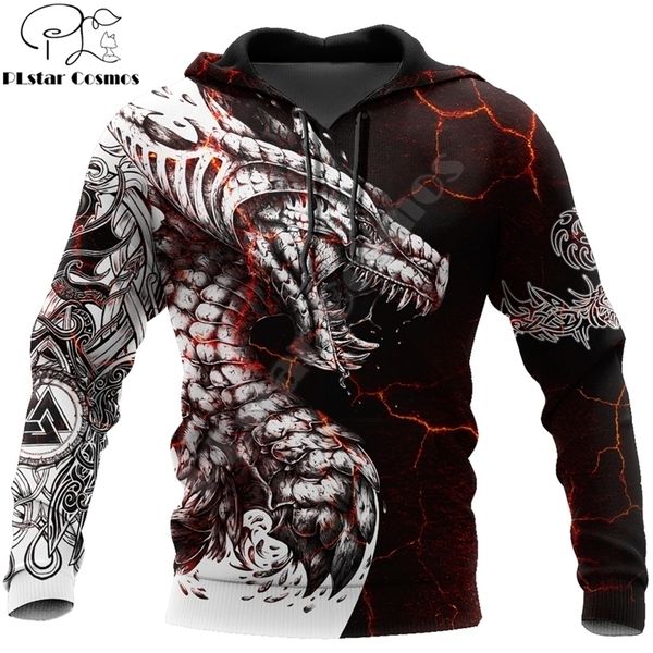 Black Bianco Tattoo Dragon 3D Stampato Uomini con cappuccio Felpa con cappuccio Unisex Streetwear Zipper Pullover Casual Giacca Casuali Tute KJ0192 220325