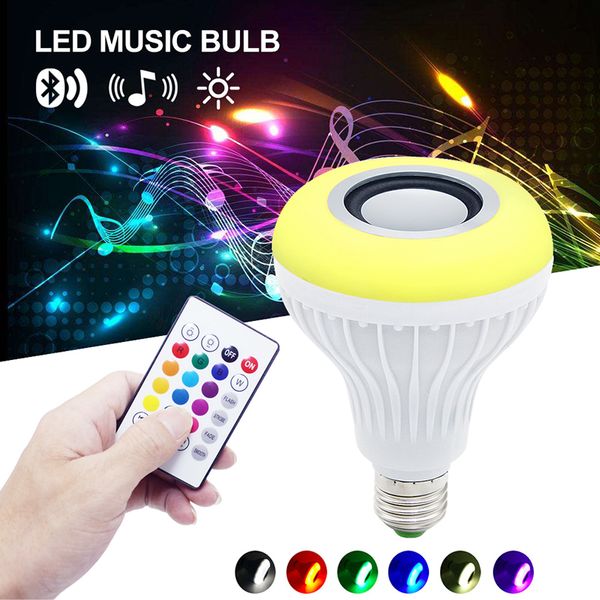 Горячая мощность с 12 Вт Light E27 Беспроводной RGB Bluetooth -динамик RGB Music Music Игра в светодиодную лампочку