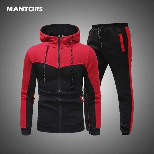 

men's 2 pieces set autumn spring tracksuit men sweatshirt sports set gym clothes male hoodies pants sportswear casual track suit 201128, Gray