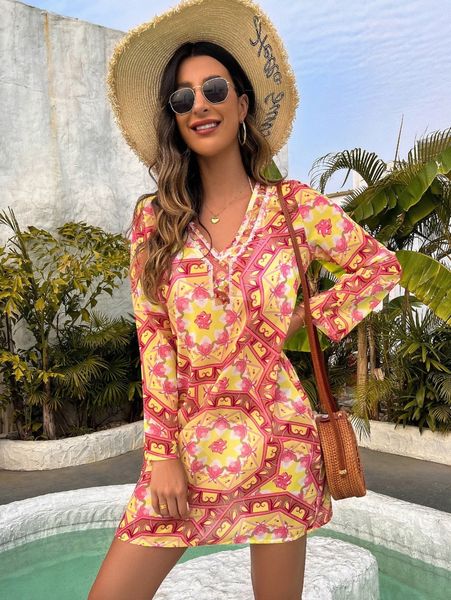 

random mandala print chiffon cover up dress s9fm#, White;black