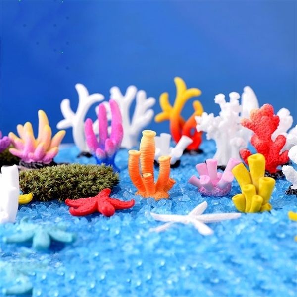 Simulação coral aquário estrela do mar em miniatura de fada jardim micro musgo paisagem peixe diy cultura tartaruga terrário acessórios 201210