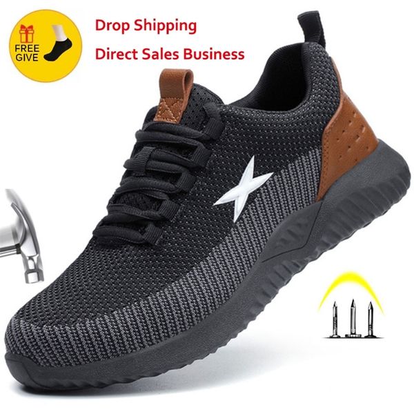 

safety work shoes for men women steel toe cap anti-smashing ing boots breathable outdoor construction big size 48 220810, Black;brown