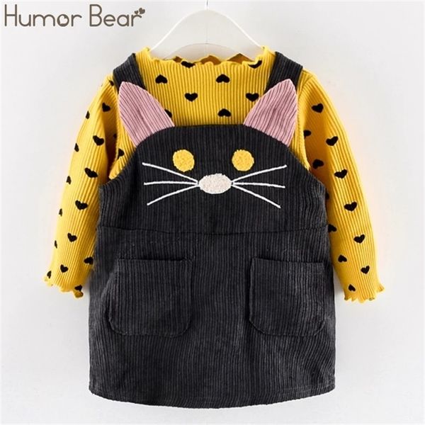 

humor bear fall winter spring girls clothes sets autumn cotton long sleeves dot t-shirtcat strap dress baby clothing lj201221, Red;yellow