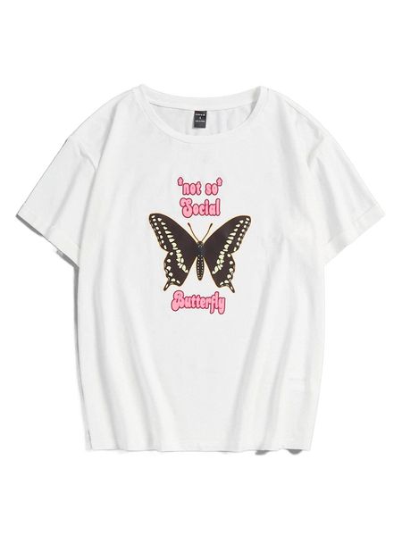 

x oasis print collection slogan & butterfly print tee u46t#, White