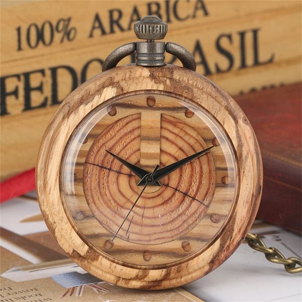 Kreative Holzuhr Quarz Taschenuhr Bronze Hängende Anhänger Kette Neue Ankunft Holz Taschenuhr Geschenke für Männer Frauen T200502