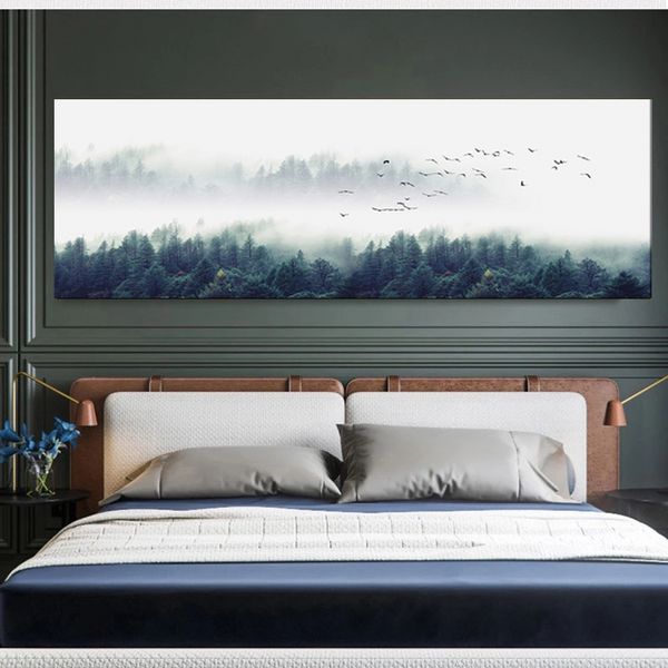 Misty Forest Mountain Canvas Painting Nebbia Wild Tree Landscape Poster Stampa Wall Art Pictures for Living Room Home Decor Cuadros