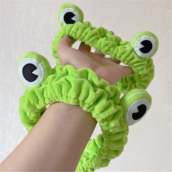 

girls cute green frog hairband headband velevt cartoon hair hoop women makeup hairband wide-brimmed elastic hairbands costume party headwear, Slivery;white