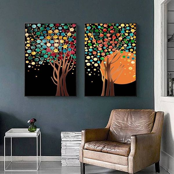 Абстрактное дерево жизни Деньги Дерево пейзаж Скандинавский холст Плакаты живописи и принты стены художественная картина для гостиной