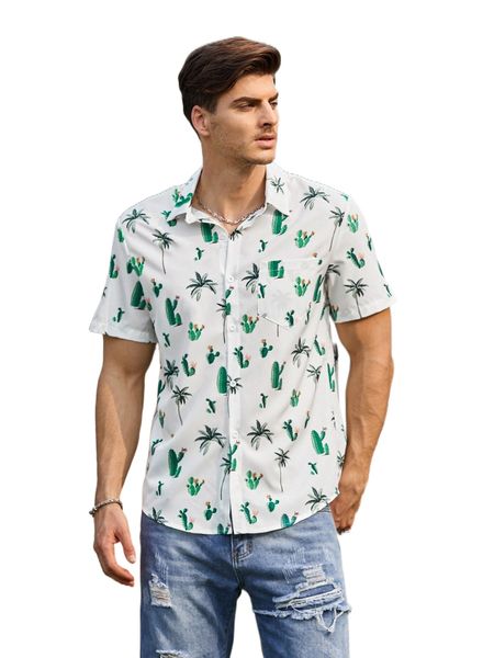 

men cactus & coconut tree print shirt t7ym#, White;black