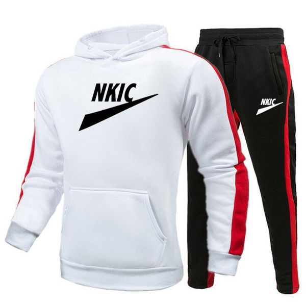 

2pcs suit tracksuits spring autumn men's sweatshirt set brand logo print hoodies+cotton pants casual splice fitness male sportswear, Gray