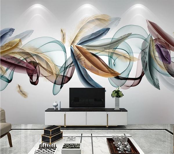 Пользовательские 3D обои роспись окрашенные перо абстрактные дыма стены росписи фон обои гостиная спальня стены наклейки телевизор фона PintaDo