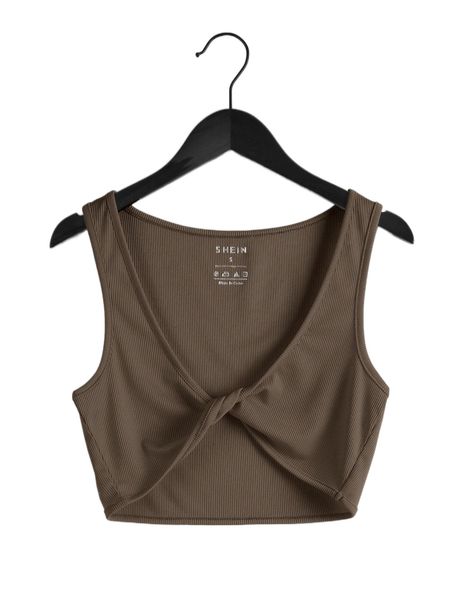 

rib knit twist front crop tank 69tl#, White