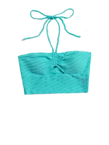 

drawstring cut out front crop halter a9ga#, White
