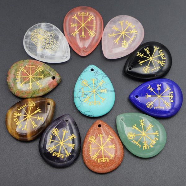 Colares pendentes símbolos naturais símbolos runas vegvisir stone bússola talisman chakra cura cristal lasca de gemia de jóia jóia jóia jóia