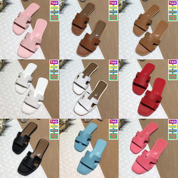 

oran sandal men women slippers lychee skin slides patent leather solid royal forest green lime khaki beach slipper designer shoes slide with, Black