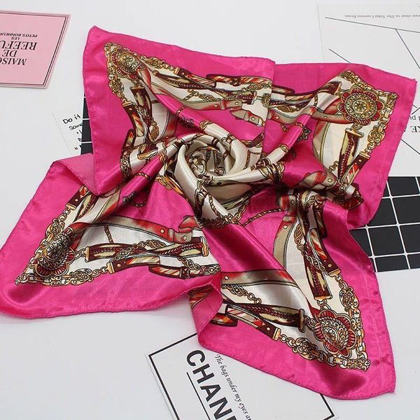 

50 50cm silk scarf women small soft squares decorative head multicolor stripe print kerchief neck wrap, Blue;gray